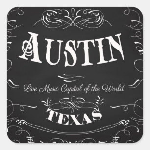 Austin, Texas - Live Music Hauptstadt of the World Quadratischer Aufkleber