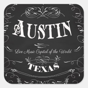 Austin, Texas - Livemusik-Hauptstadt der Welt Quadratischer Aufkleber