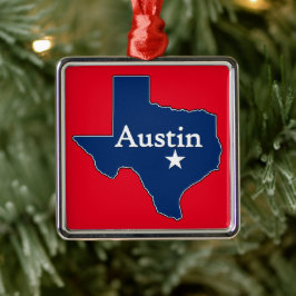Austin Texas Lone Star Staat Karte Texan Weihnacht Ornament Aus Metall