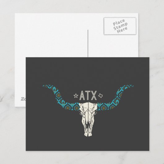 Austin Texas Long Horn Skull Südwest Muster Postkarte (Vorne/Hinten)