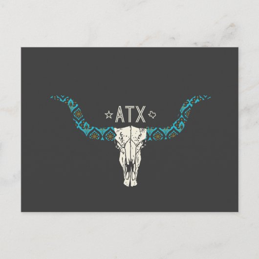 Austin Texas Long Horn Skull Südwest Muster Postkarte (Vorderseite)