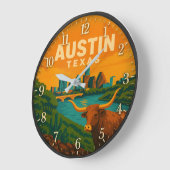 Austin Texas Longhorn Riverfront Große Wanduhr (Winkel)
