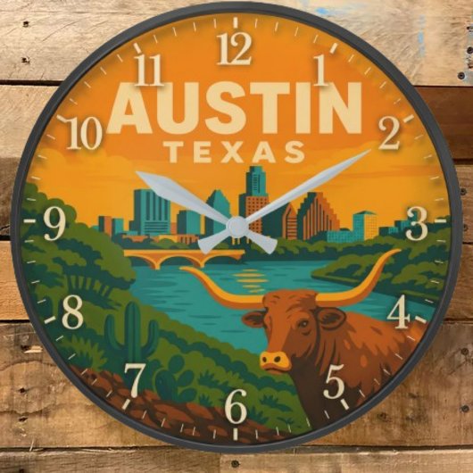 Austin Texas Longhorn Riverfront Große Wanduhr