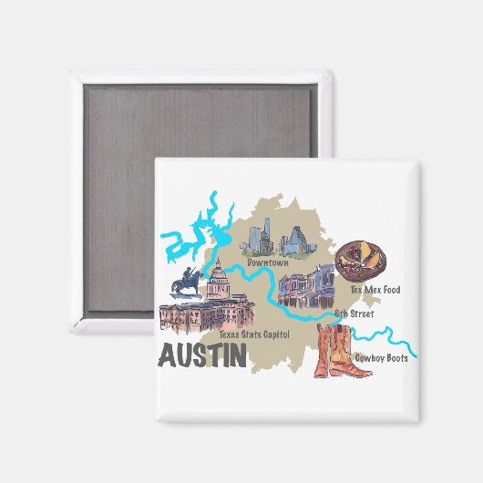 Austin Texas Map Magnet (Vorderseite/Rückseite)