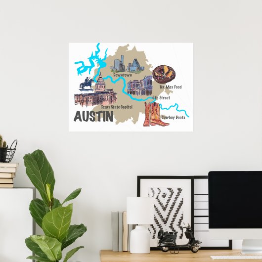 Austin Texas Map Poster (Heimbüro)