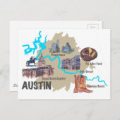 Austin Texas Map Postkarte (Vorne/Hinten)