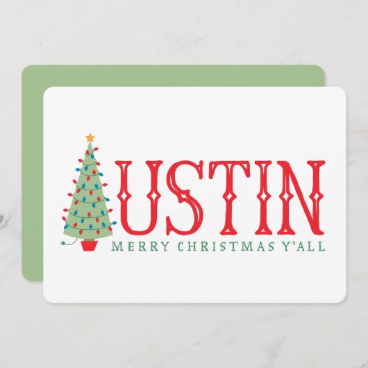 Austin Texas Merry Christmas Tree Card oder laden Einladung (Vorne/Hinten)