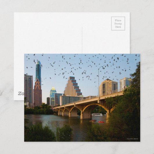 Austin, Texas mit Fledermäuse Postkarte (Vorne/Hinten)