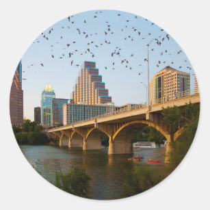 Austin, Texas mit Fledermäuse Runder Aufkleber