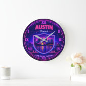 Austin Texas Neon Skyline  Große Wanduhr (Zuhause)