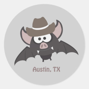 Austin Texas Niedlich Cartoon Cowboy Bat Runder Aufkleber