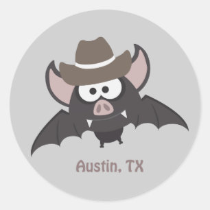 Austin Texas Niedlich Cartoon Cowboy Bat Runder Aufkleber