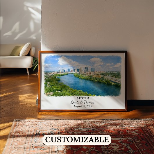 Austin Texas Poster, Aquarell, Maßgeschneidert Poster