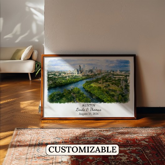 Austin Texas Poster, Aquarell, Maßgeschneidert Poster