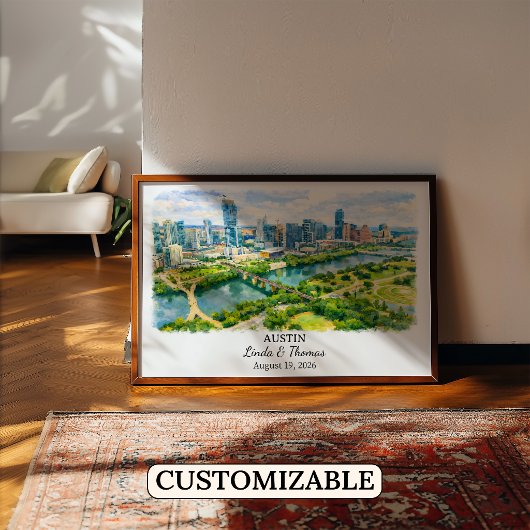 Austin Texas Poster, Aquarell, Maßgeschneidert Poster