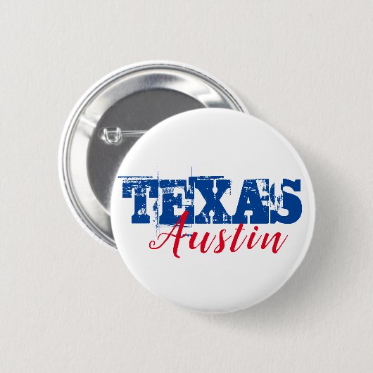 Austin Texas Red Blue Typografie Button (Vorne & Hinten)