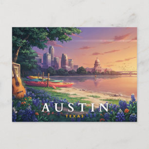 Austin Texas Retro Flussufer Musik Reise  Postkarte