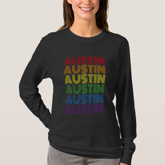 Austin Texas Retro Rainbow Vintage Stadtländer T-Shirt (Vorderseite)