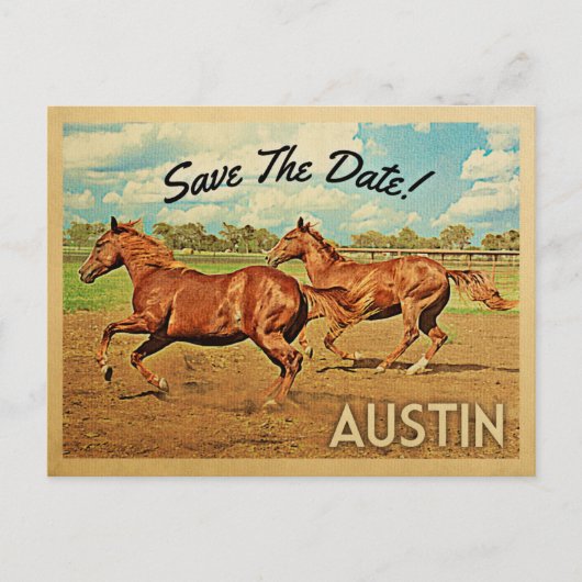 Austin Texas Save the Date Pferde Ankündigungspostkarte (Vorderseite)