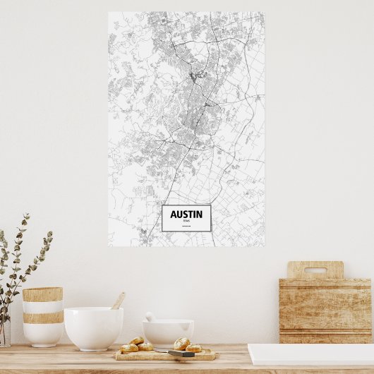 Austin, Texas (schwarz auf weiß) Poster (Küche)