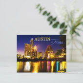 Austin, Texas Skyline bei Nacht Postkarte (Stehend Vorderseite)