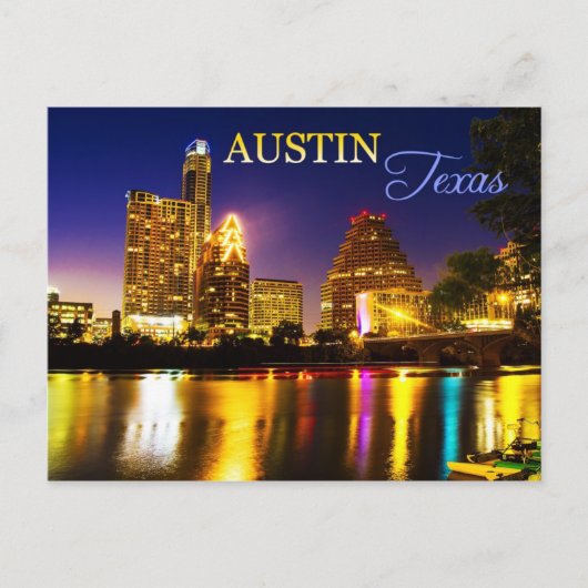 Austin, Texas Skyline bei Nacht Postkarte (Vorderseite)