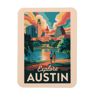 Austin Texas Skyline Reise Kunst Vintage Magnet