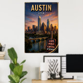 Austin Texas Skyline Reise Poster (Heimbüro)
