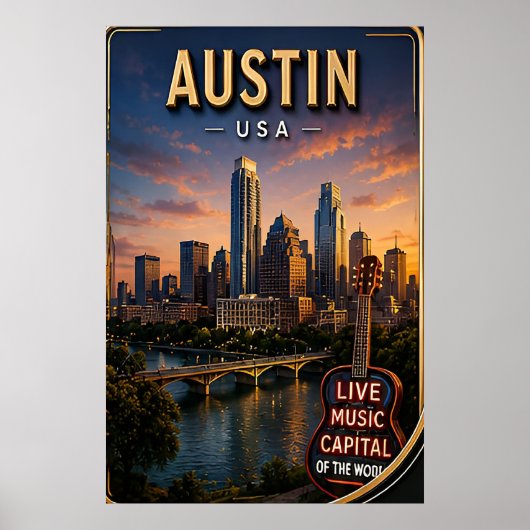 Austin Texas Skyline Reise Poster (Vorne)