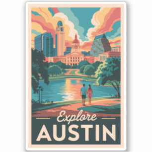 Austin Texas Skyline Reisen Art Vintag Aufkleber