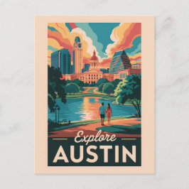 Austin Texas Skyline Reisen Art Vintag Postkarte