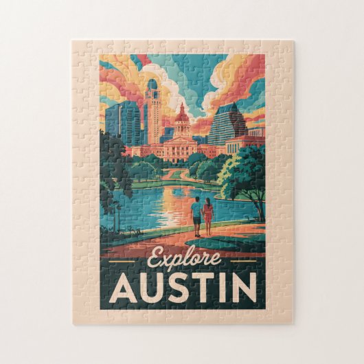 Austin Texas Skyline Reisen Art Vintag Puzzle (Vertikal)