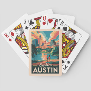 Austin Texas Skyline Reisen Art Vintag Spielkarten