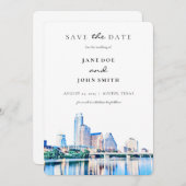 Austin Texas Skyline Save the Date Karte (Vorne/Hinten)