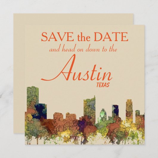 Austin Texas Skyline SG-Safari Buff Save The Date (Vorne/Hinten)
