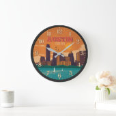 Austin Texas Skyline Sunset Große Wanduhr (Zuhause)