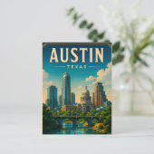 Austin Texas Skyline und Flussufer Postkarte (Stehend Vorderseite)