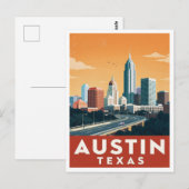 Austin Texas Skyline Vintage Reisekunst Postkarte (Vorne/Hinten)