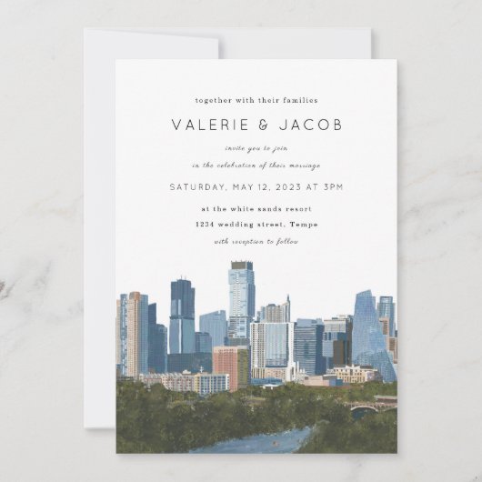 Austin Texas Skyline Wedding Einladung (Vorderseite)