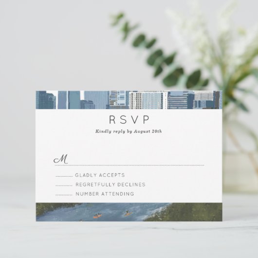 Austin Texas Skyline Wedding RSVP (Stehend Vorderseite)