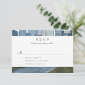 Austin Texas Skyline Wedding RSVP Karte (Stehend Vorderseite)
