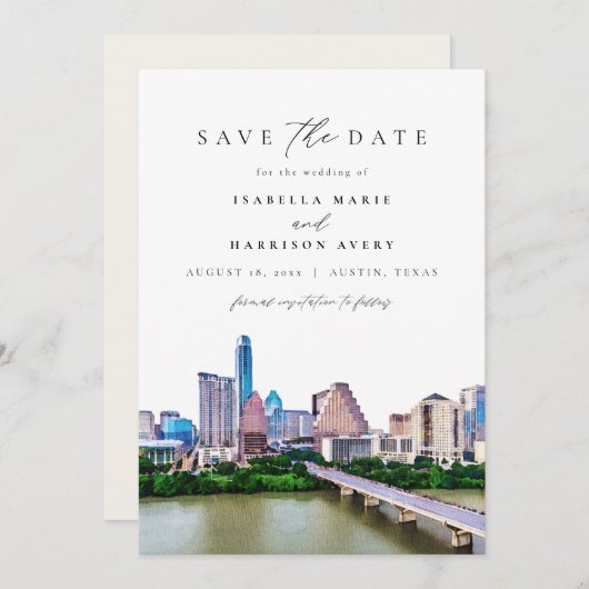 AUSTIN TEXAS Skyline Wedding Save the Date (Vorne/Hinten)