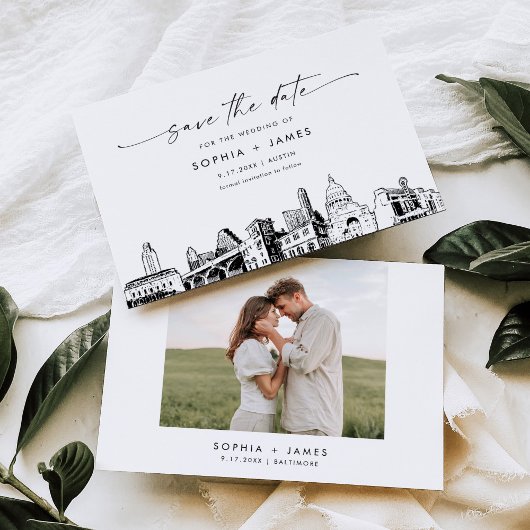 Austin, Texas Skyline Wedding Save the Date Card Einladung