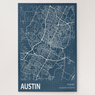 Austin Texas Stadtplan Linienkunst Blaudruck Puzzle