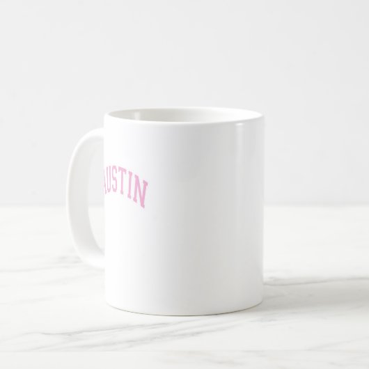 Austin Texas Tx Varsity Style Pink Text Kaffeetasse (Vorderseite Links)