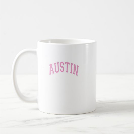Austin Texas Tx Varsity Style Pink Text Kaffeetasse (Links)