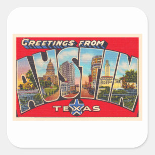 Austin Texas TX Vintagen Großbuchstabe Postkarte Quadratischer Aufkleber