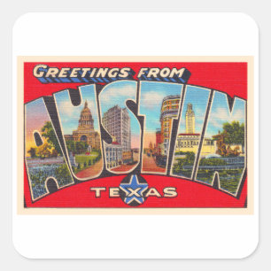 Austin Texas TX Vintagen Großbuchstabe Postkarte Quadratischer Aufkleber