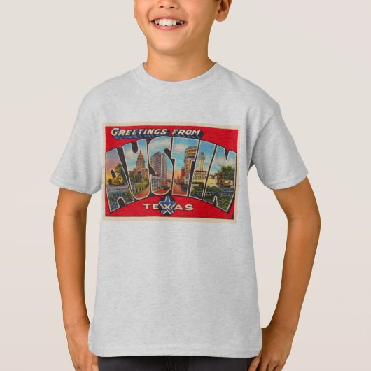 Austin Texas TX Vintagen Großbuchstabe Postkarte T-Shirt (Vorderseite)