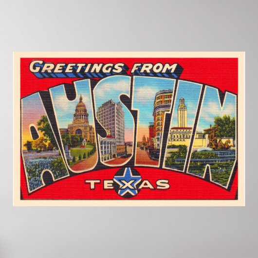 Austin Texas TX Vintager Großbuchstaben Postkarte Poster (Vorne)
